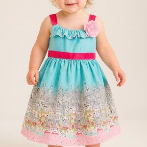Toddler Sundress 18 Months City Print Pink Flower Accent
